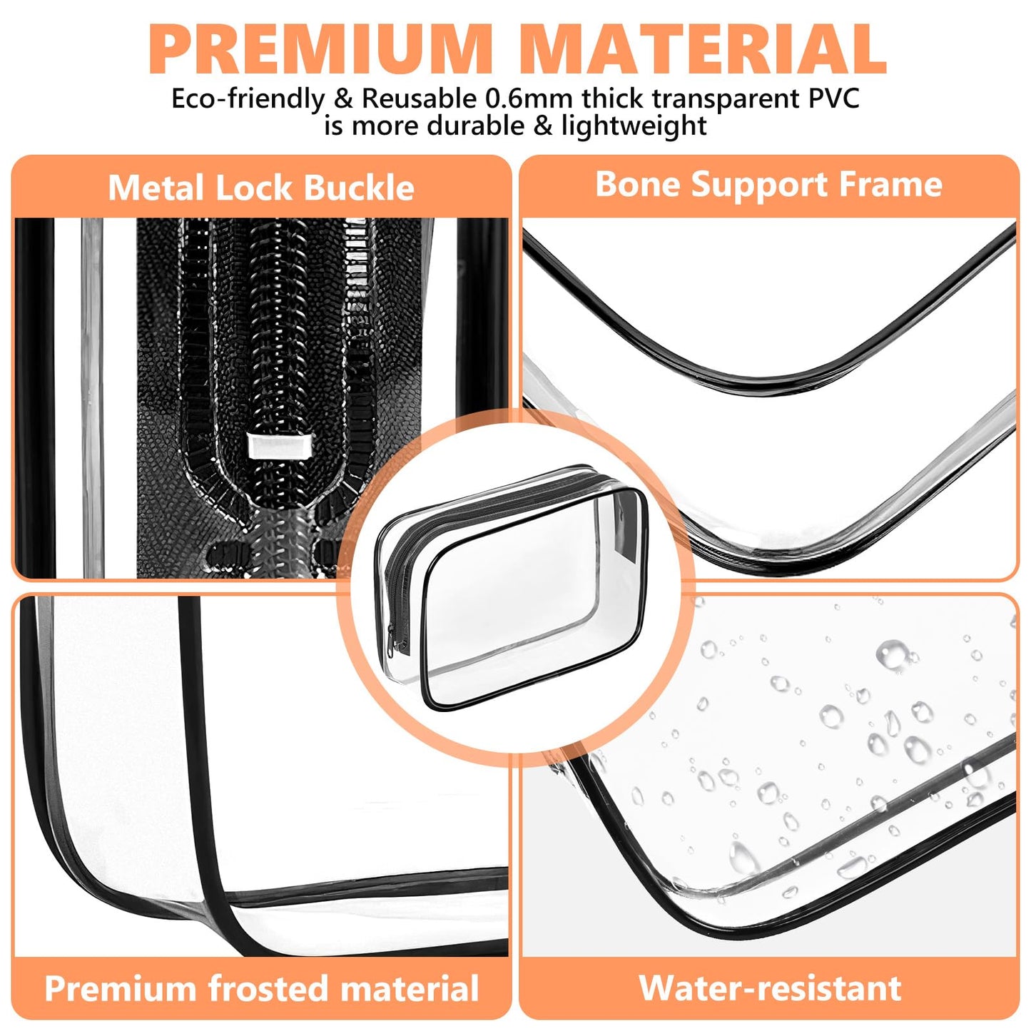 AURUZA 4 Pack Clear Toiletry Bag, Portable Travel Makeup Pouch with Zipper, TSA Approved Organizer, PVC Cosmetic for Airport Airline Compliant