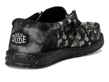 HEYDUDE Men's Wally Funk Skull Print, Black/Black Oyster, 10 Medium