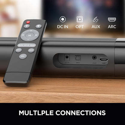 Assistrust Sound Bar for Smart TV, Soundbar with Bluetooth/ARC/Opt/AUX Connect, Auto Volume Boost, 3 Equalizer Modes, 2 in 1 Detachable Soundbar for TV/PC/Gaming/Projectors