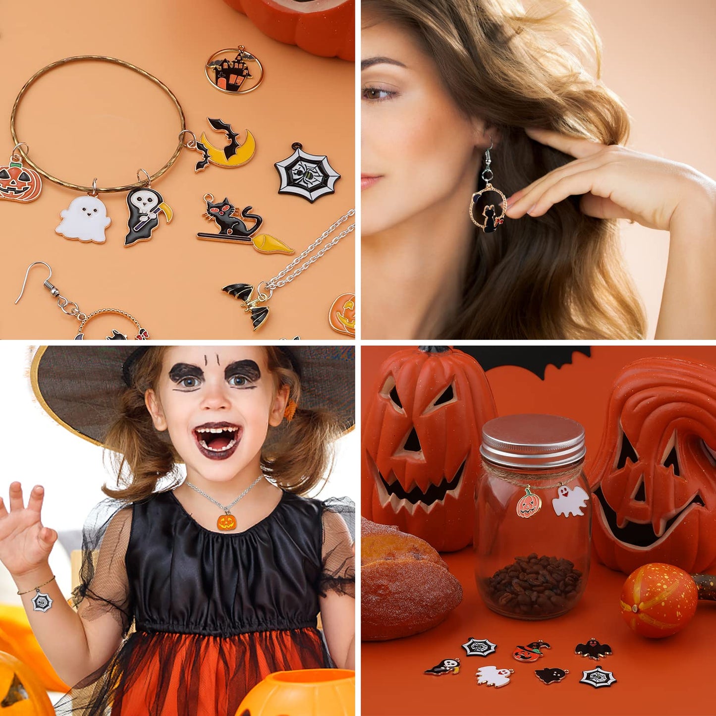 AIEX 36pcs Halloween Charms, Enamel Pendant Halloween Pumpkin Ghost Bat Charms for Earrings Necklace Bracelet Jewelry Making DIY Craft Decorations