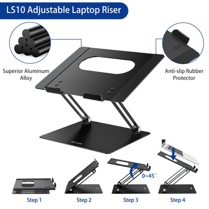 BESIGN LS10 Aluminum Laptop Stand, Ergonomic Adjustable Notebook Stand, Computer Holder Compatible with Air, Pro, Dell, HP, Lenovo More 10-14" Laptops, Black