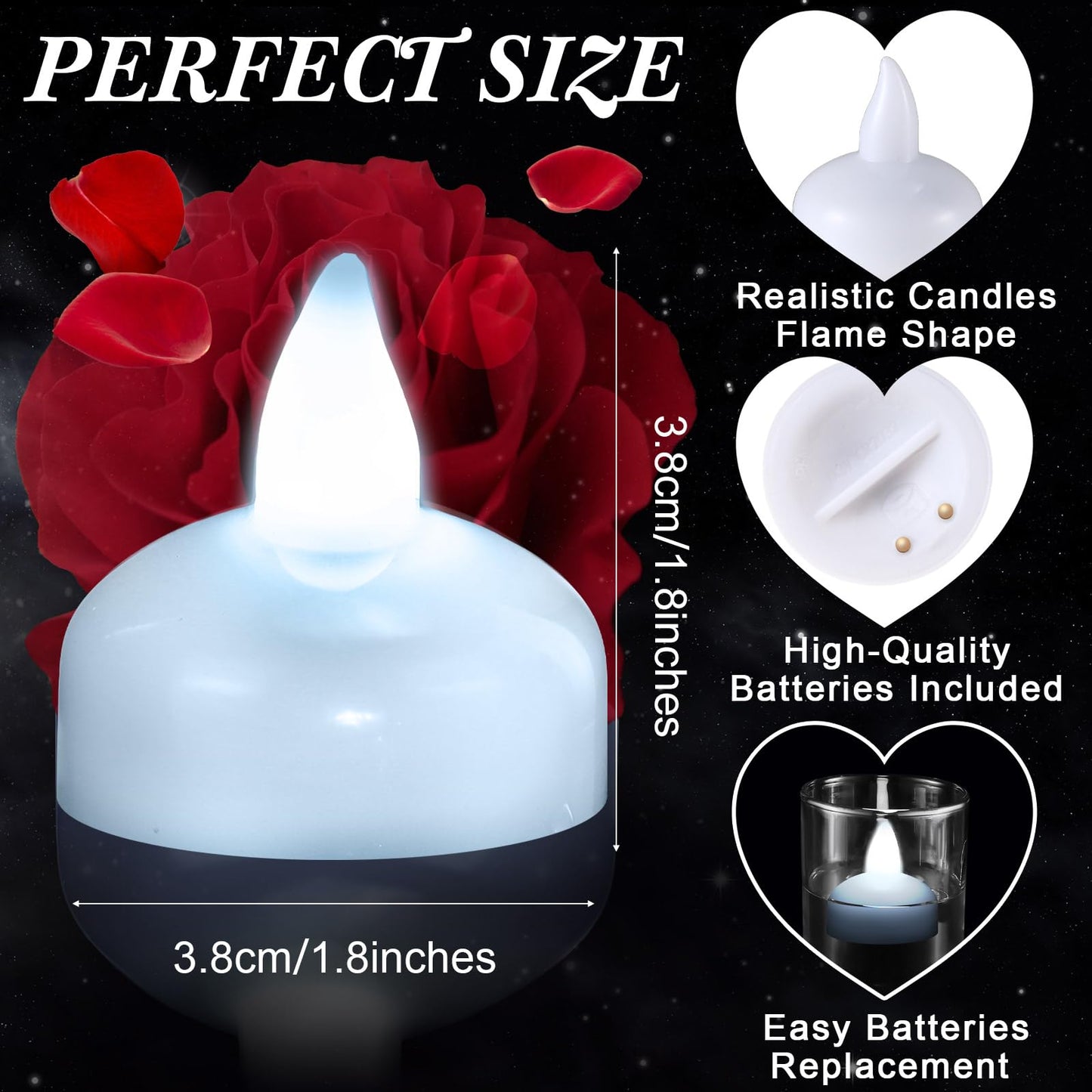 Honoson 24 Pack Flameless LED Floating Candles 1. 6'' Waterproof LED Floating Tealights Battery Water Activated Tealights for Weddings Pool Centerpiece Party Decor(White)