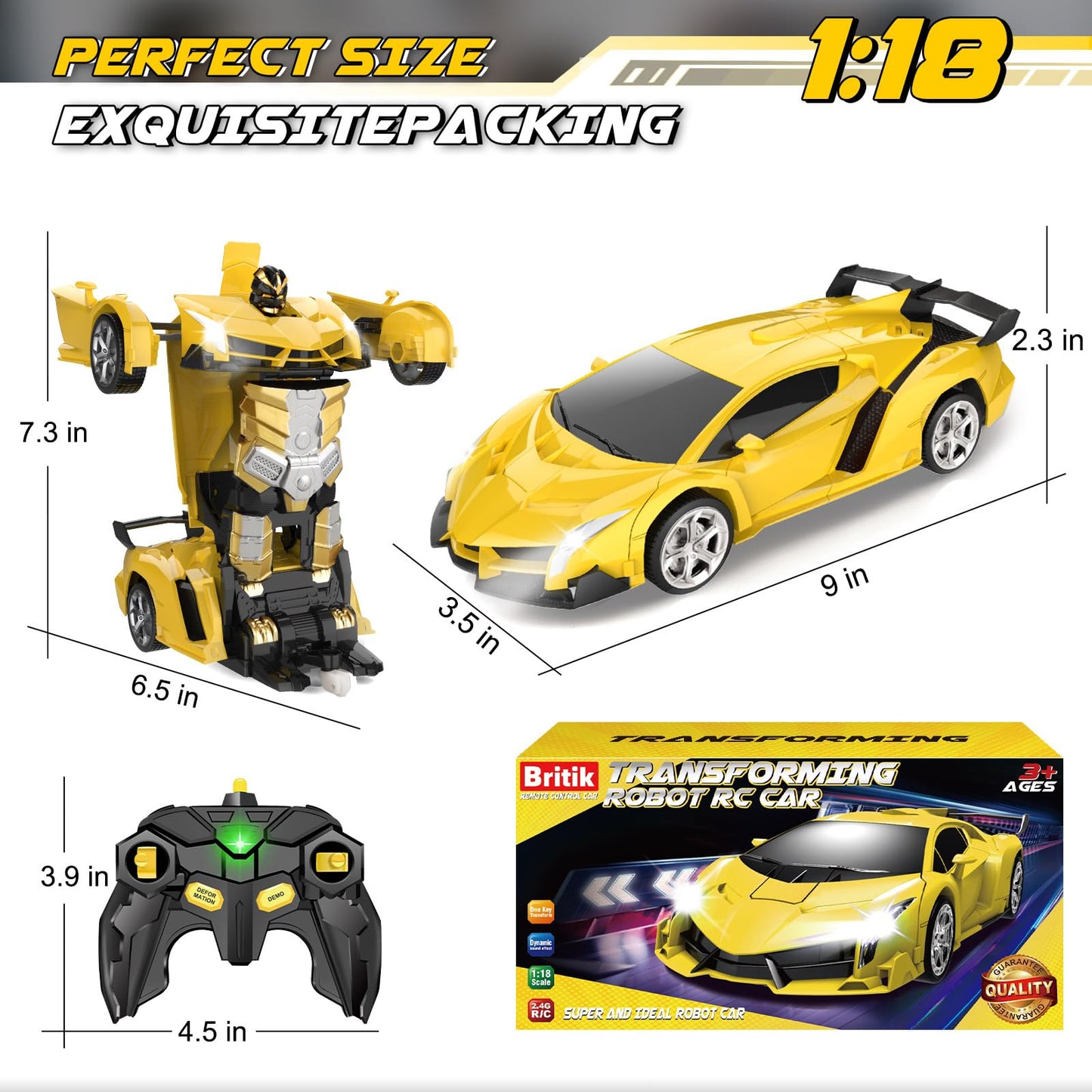 Britik Transform Remote Control Car Toy for Kids 4 5 6 7 8, Remote Control Car for Boys 4-7, Transform Cars for Boys 4-6, Toy Car 5 Year Old Boy, Toys for 3 4 5 6 7 8 9 10 11 12 Years Old Boy