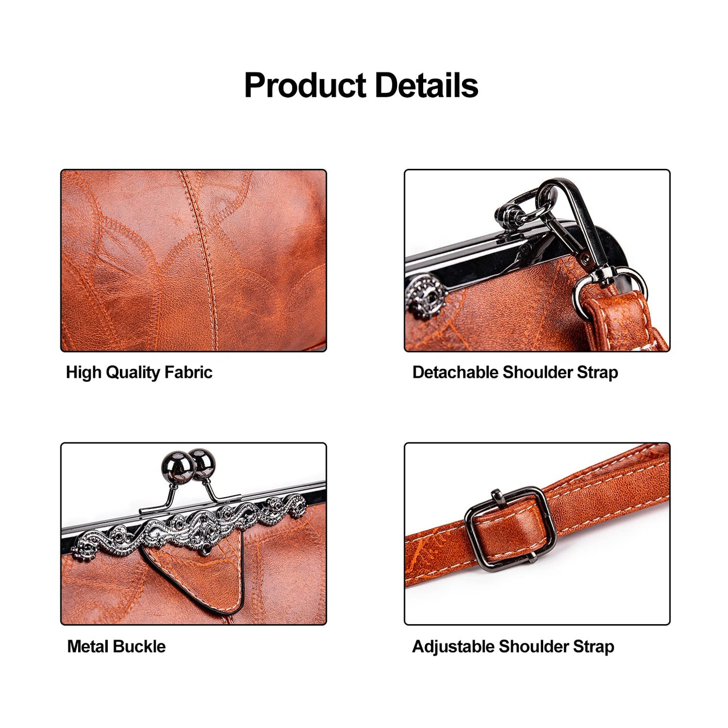 Women Vintage Hollow Handbag Oil Leather Shoulder Crossbody Bag Clutch Satchel Purse with Kiss Lock Closure (black)