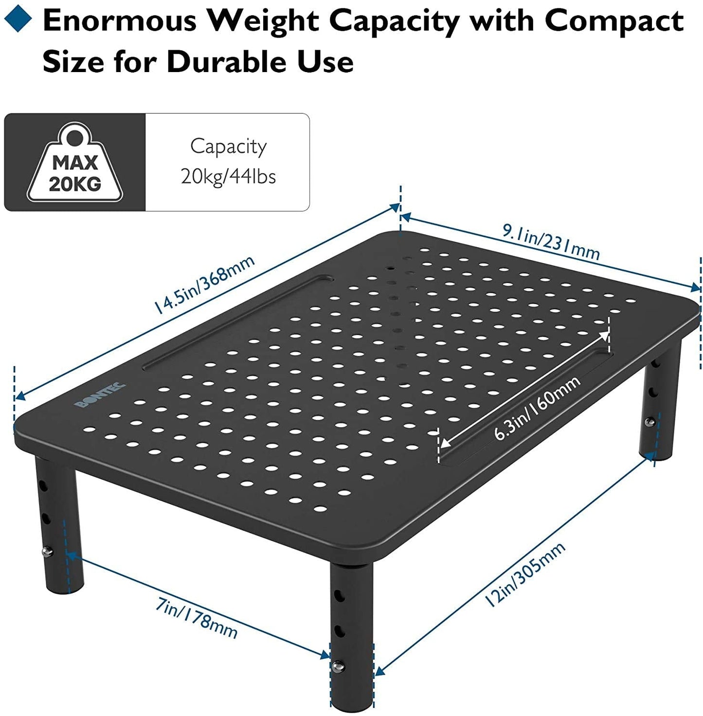 BONTEC 2 Pack 3 Height Adjustable Monitor Stand Riser with Pen Holder, Ergonomic Metal Laptop Stand with Cable Management, Desktop Stand for Computer, Printer, Monitor, Laptop, Black Steel, 14.5 in