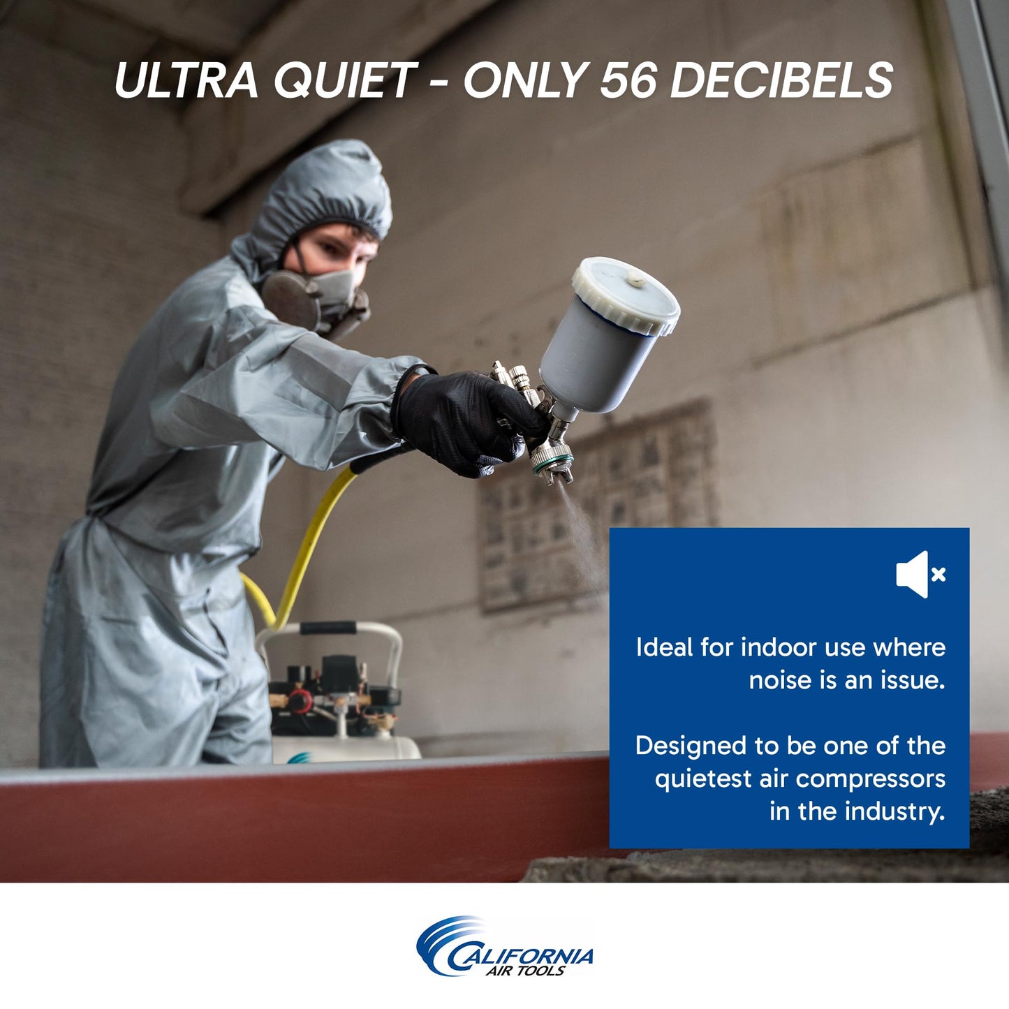 California Air Tools CAT-1P1060S Light & Quiet Portable Air Compressor, Lightweight, Ultra Quiet, Oil-Free, 1 Gallon Steel Tank, .6 HP, 56 dBA Noise Level, Silver