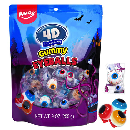 Amos Eyeball Gummy Candy – Halloween Gummy Eye Candy Treats for Kids & Parties, 3D Gummy Eyeballs, Individually Wrapped, 40 Count, 9oz Bag