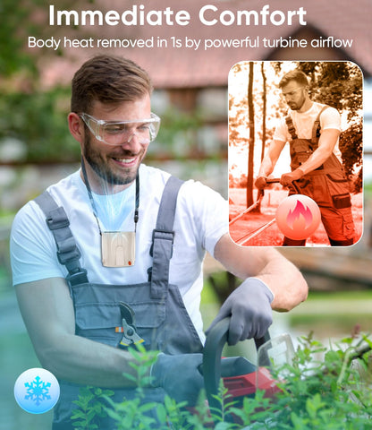 AI Portable Waist Fan, 6-Speed 16000RPM Strong Turbo Airflow, 40H Max Cooling Battery Powered Personal Fan Rechargeable, Hands-Free for Work, Outdoor, Travel, Gift for Women - Champagne