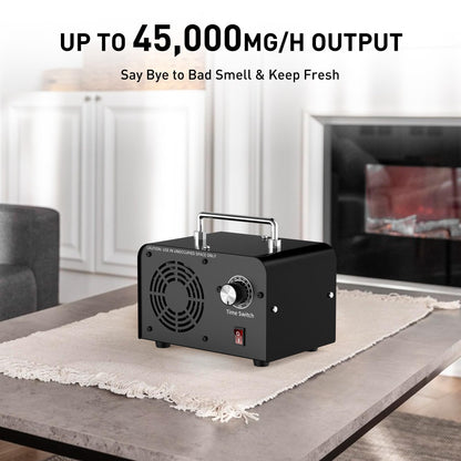 AIIKEE Commercial Ozone Machine 45,000mg/h, Industrial High Capacity of Multipurpose Ozone Purifier with Carry Handle for Home, Bar, Farm and Restaurant Black