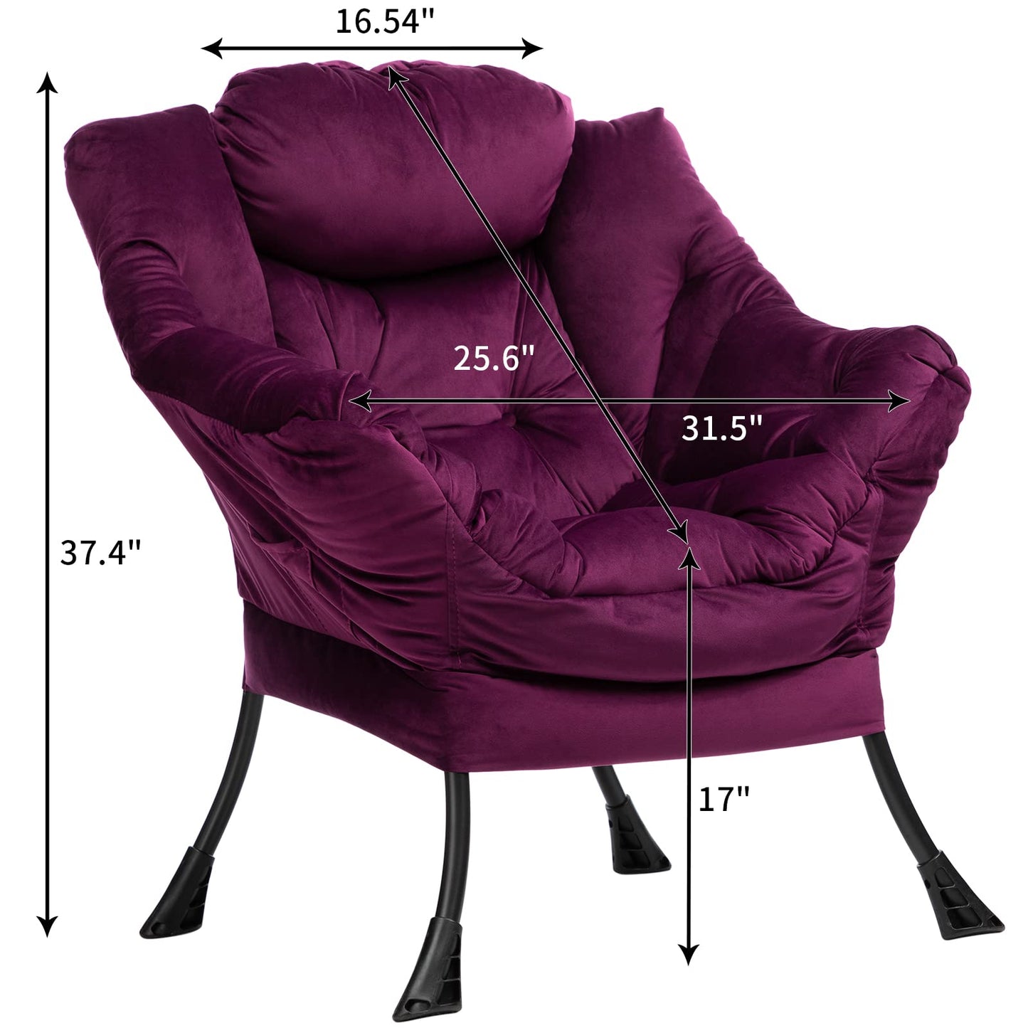 HollyHOME Lazy Chair with Armrest and Side Pocket, Comfy Accent Lounge Chair,Leisure Sofa Armchair for Living Room, Bedroom, Dorm, or Small Spaces, Oversized Reading Sofa Chair,Velvet Deep Purple