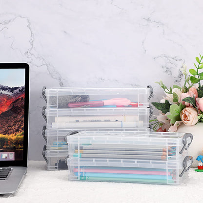 BTSKY Large Capacity Pencil Box, Office Supplies Storage Organizer Box, Brush Painting Pencils Storage Box Watercolor Pen Container Drawing Tools(6 Pack Clear)