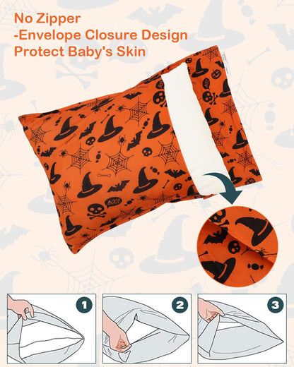 ALVABABY Toddler Pillowcases Stretchy Soft Kids Pillow Cover 2 Pack Fit 13"x 18" or 12"x16" Envelope for Girl Boy Sleepy Travel Halloween 2TPE34A