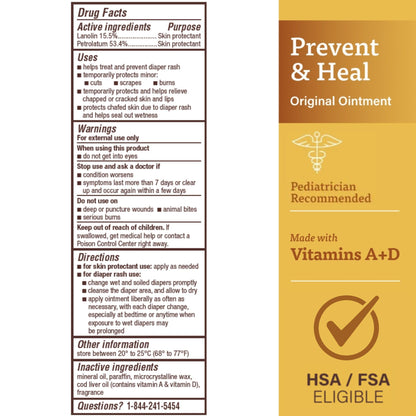 A+D Original Diaper Rash Ointment Prevents & Treats Diaper Rash, Moisturizing Skin Protectant with Vitamins A & D, Healing Skin Ointment for Dry and Cracked Skin 4oz