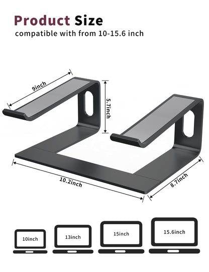 ALASHI Laptop Stand for Desk, Aluminum Computer Riser, Ergonomic Notebook Holder, Detachable Metal Laptops Elevator, PC Cooling Mount Support 10 to 15.6 Inches Notebook, Black