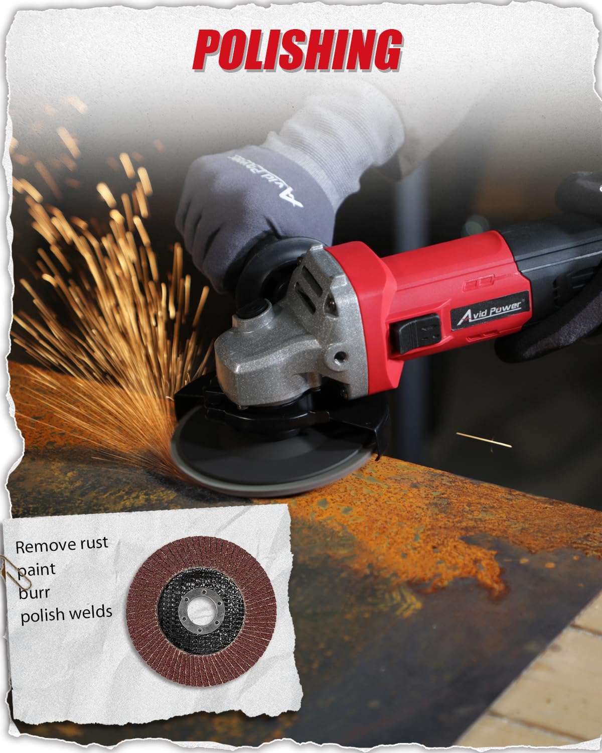 AVID POWER Angle Grinder, 7.5-Amp 4-1/2 inch Electric Grinder Power Tools with Grinding and Cutting Wheels, Flap Disc and Auxiliary Handle for Cutting, Grinding, Polishing and Rust Removal - Red