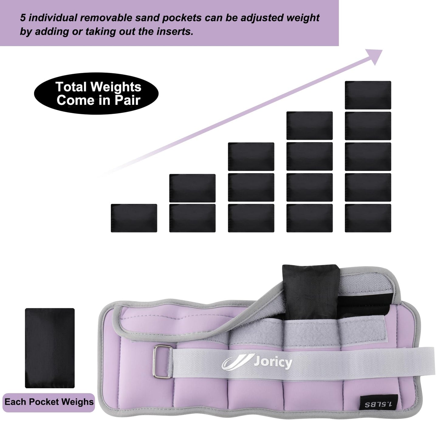 Adjustable Ankle Weights for Women Men Kids 1-5 LBS 1 Pair Wrist Leg Arm Weights with Removable Weight, Strength Training Weight for Jogging, Walking, Running, Fitness, Gym Workout, Purple