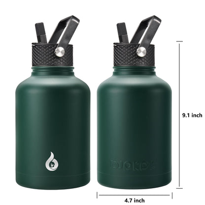 BJPKPK Insulated Water Bottles with Straw Lid, 50oz Large Water Jug, Stainless Steel Vacuum Bottles, Hot & Cold Thermo with 3 Lids and Paracord Handle,Army Green
