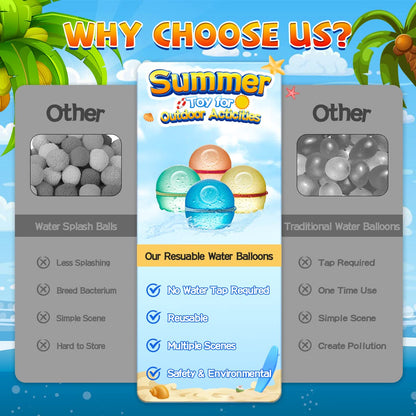 Hiliop 16PCS Reusable Silicone Refillable Water Balloons for Kids & Adults, Self-Sealing with Magnetic & Mesh Bag