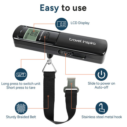 Battery-Free Luggage Scale, Suitcase Scale for Travel, 110 lbs/50 kg, Portable Handheld Weight Scale, No Batteries Needed