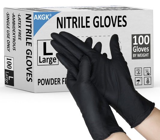 akgk Nitrile Gloves, 100 Pcs Disposable Black Nitrile Gloves Large, Cleaning Gloves for Cooking, Household & More, Powder-Free, Latex-Free