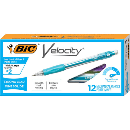 BIC Velocity Strong Lead Mechanical Pencils, With Colorful Barrel, Thick Point (0.9mm), 12-Count Pack Mechanical Pencils With Erasers