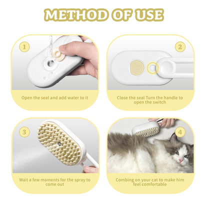 3-in-1 Rechargeable Steam Brush for Cats & Dogs - Anti-Static Spray Pet Grooming Brush with Warm Mist Massage, Hair Shedding Control, Detangling Comb & Cleaning Tool for Effective Deshedding