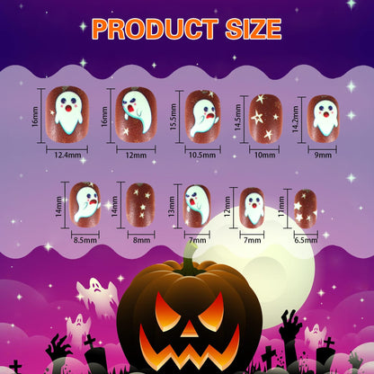 JANYUN Halloween Luminous Kids Fake Nails, 192 PcsGlowing Short Glow in Dark False Nails with Pumpkin Spider Bat for Girls Nail Art Party Decoration (Halloween Luminous)