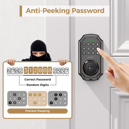 Arpha Keyless Entry Door Lock, WiFi Smart Keypad Front Door Deadbolt, Supports Amazon Alexa Voice Control, Google Assistant, Online App Control, Anti-Peeping Password, One-Time Code, Auto Lock