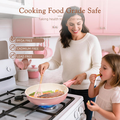 Astercook 21 Pcs Pots and Pans Set Non Stick, Ceramic Cookware Set Detachable Handle, RV Kitchen Cooking Set Removable Handles, Oven Safe, Induction Ready, Stackable Non-stick Set, Pink