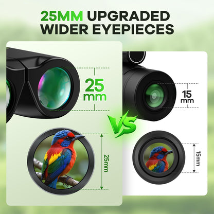 High Powered 15x25 Compact Binoculars for Adults&Kids with BAK4 Prism,FMC Lens,Waterproof Binocular with Low Light Vision,Small Binoculars for Cruise Ship/Theater/Travel/Sightseeing (Green)