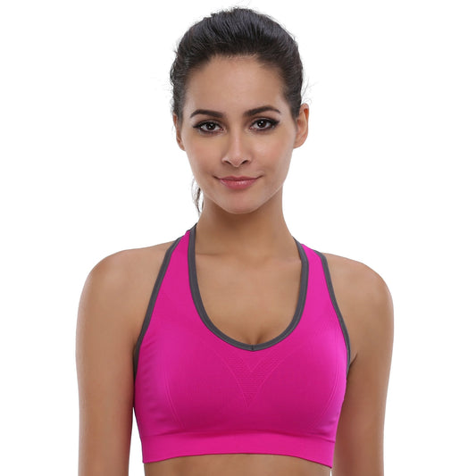 BAOMOSI Women's Seamless Racerback Sports Bra High Impact Support Yoga Gym Workout Fitness Rose Red L