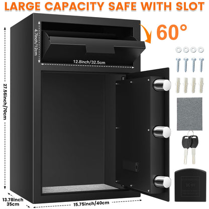 5.8 cu ft Large Fireproof Drop Safe Box for Business, Anti-Theft Money Drop Slot Safes with Digital Keypad and Spare Keys, Heavy-duty Cash Depository Lock Safe for Home Office Retail Store Business