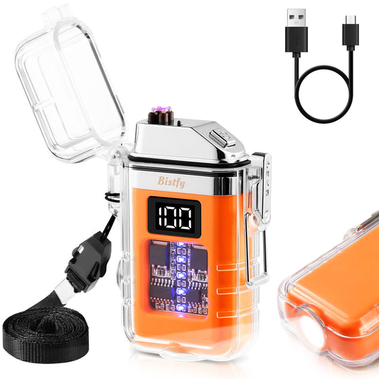 Bistfy Electric Lighter With Digital Display and Flashlight - Type C Rechargeable USB, Plasma Arc, Waterproof and Windproof Flameless Cool for Camping, Hiking, Outdoor Activities