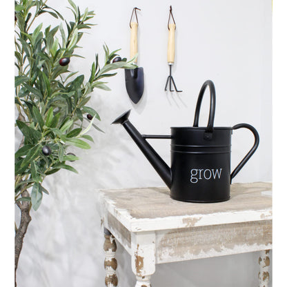 AuldHome Design Farmhouse Enamel Watering Can (Black); Rustic Metal Watering Pitcher for Home Decor and Gardening