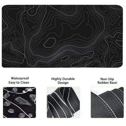 4-in-1 Gaming Mouse Pad Wrist Support Set，Desk Pad + Mouse Pad with Wrist Rest + Keyboard Wrist Rest + Coaster, Ergonomic Design for Home Office Study Game - Topographic Contour