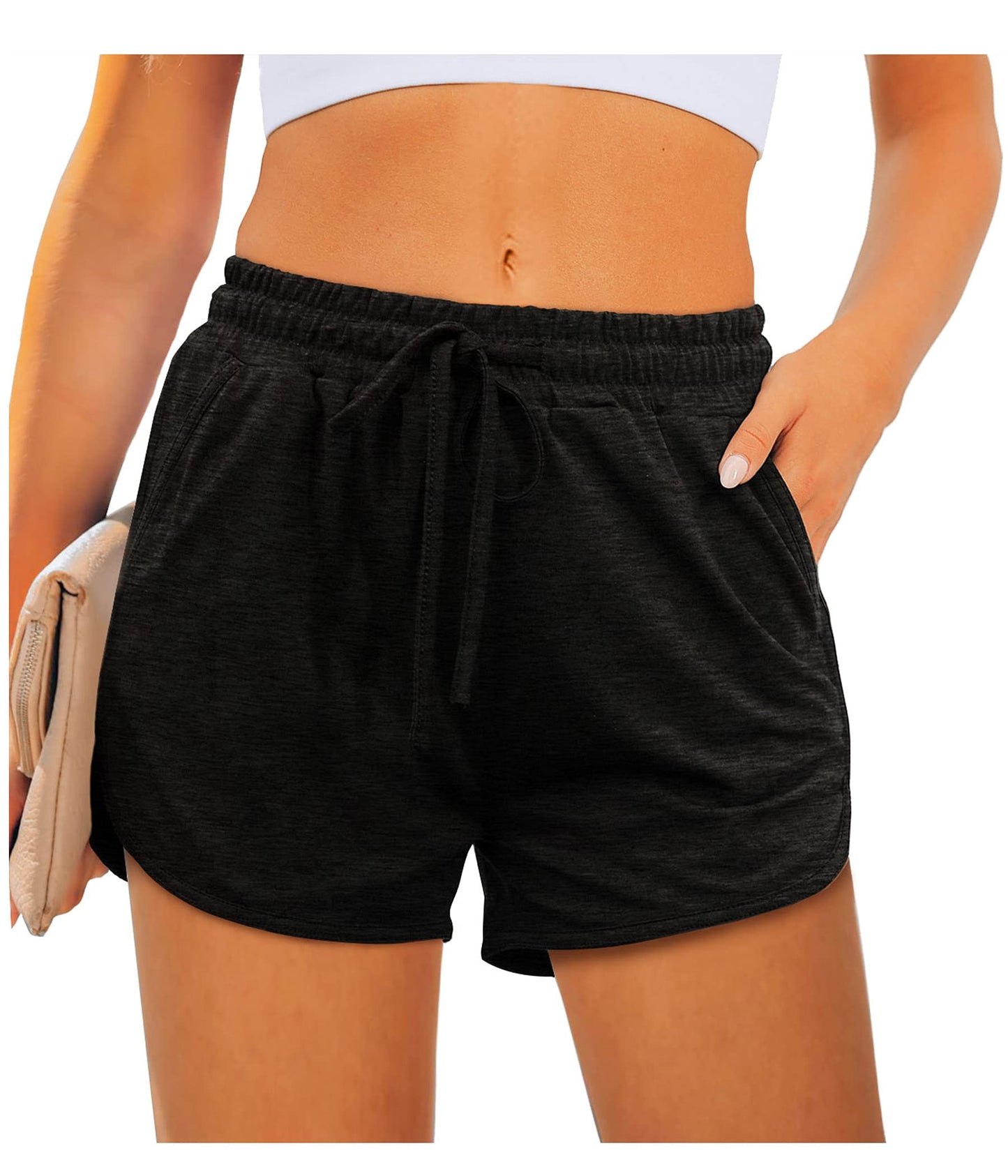 Aloodor Workout Shorts for Women Back to School Running Athletic Shorts Black M