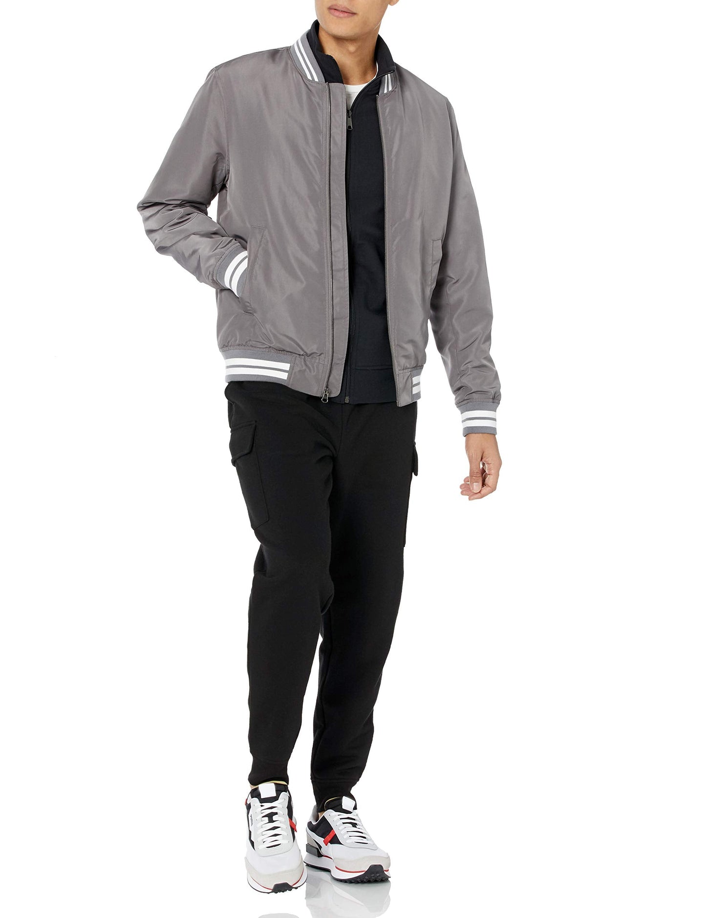 Amazon Essentials Men's Zip Up Sweatshirt, Lightweight French Terry, Mock Neck, Black, Medium