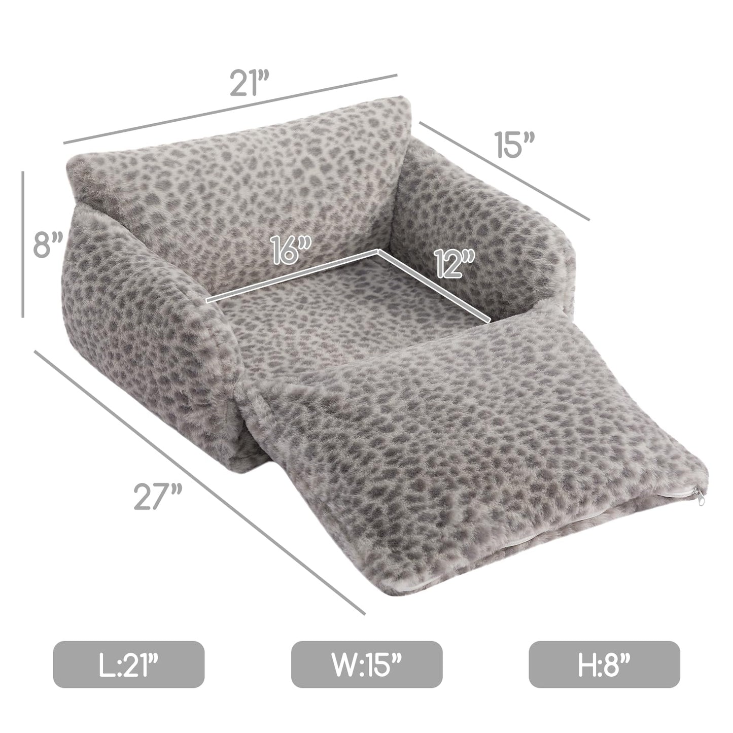 Hollypet Cat Bed Fluffy Plush Mutifuctional Double-Layer Soft Pet Couch Orthopedic Sofa Nest Beds for Small Cats and Dogs, Snow Leopard (21x15x8 inch)