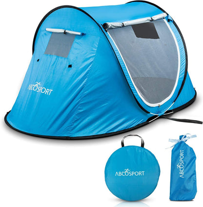 Abco Tech Pop Up Tent - Portable Tent for Camping 2 Person Pop Up with Double Doors - Water-Resistant and UV Protection - Foldable Cabana with Zipper and Carrying Bag - Sky Blue, 88.6"x47.2"x37.4"