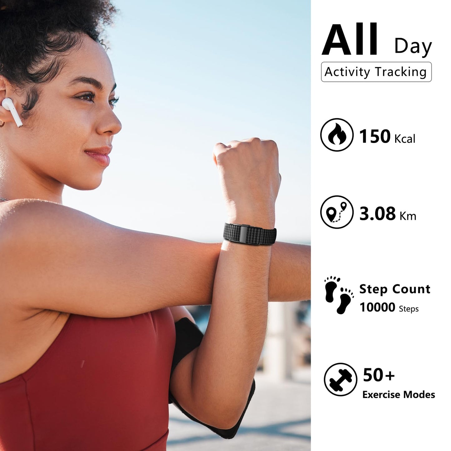 IAMJOY Smart Health Wristband, Wearable Activity & Fitness Tracker for Multi-Sport Mode, All-Day Automatic Continuous Monitoring of Health Data, Improve Sleep, Stress & Wellness, with Free App, Black