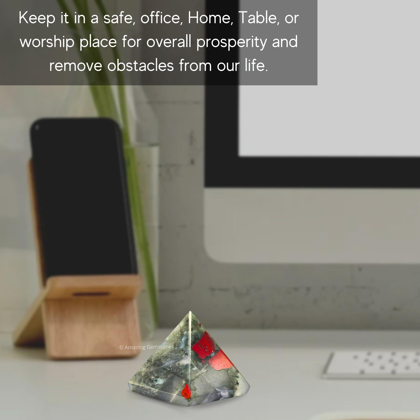 African Bloodstone Pyramid Crystal Healing Stones - 1" Great Pyramid Figurine of Natural Stone Pyramid for Meditation, Reiki, Chakra Balancing and Crystal Pyramids Grid