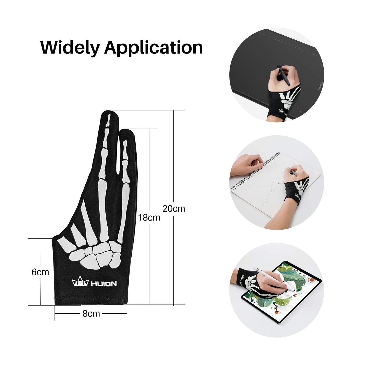 HUION Skeleton Artist Glove for Graphic Drawing Tablet Pad Monitor Painting, Paper Sketching, Suitable for Left and Right Hand
