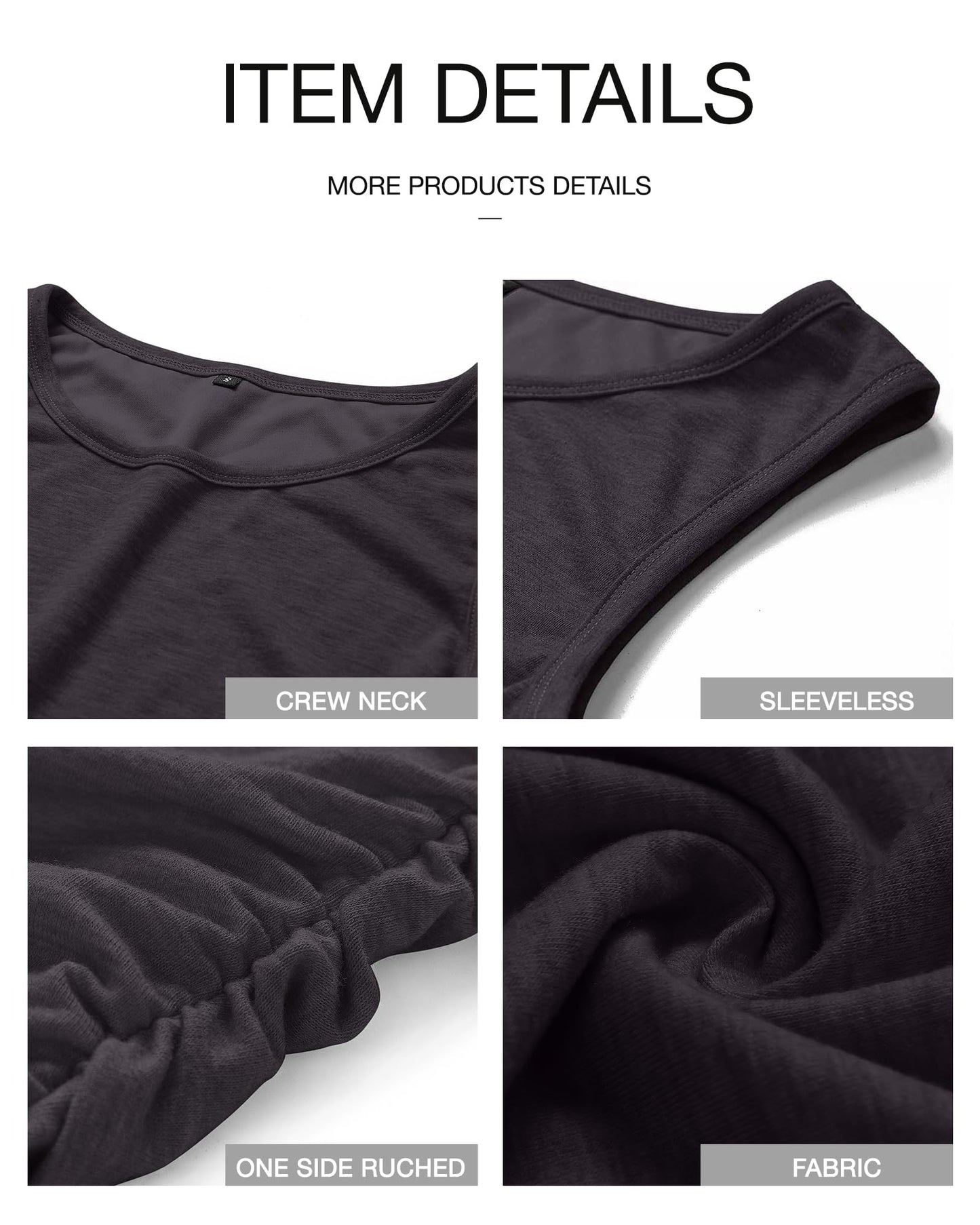 BTFBM Women Summer Dresses 2025 Sleeveless Tank Crew Neck Casual Ruched Bodycon Party Club Beach Short Mini Dress(Dark Grey, Small)