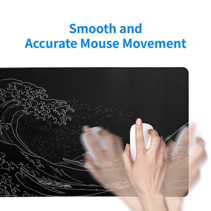 Brecoy Japanese Sea Wave Large Mouse Pad, Anime Black Gaming, Extended Kanagawa Mat Desk Pad, 3mm Thick Long Non-Slip Rubber Base Mice Pad, 31.5 X 11.8 Inch
