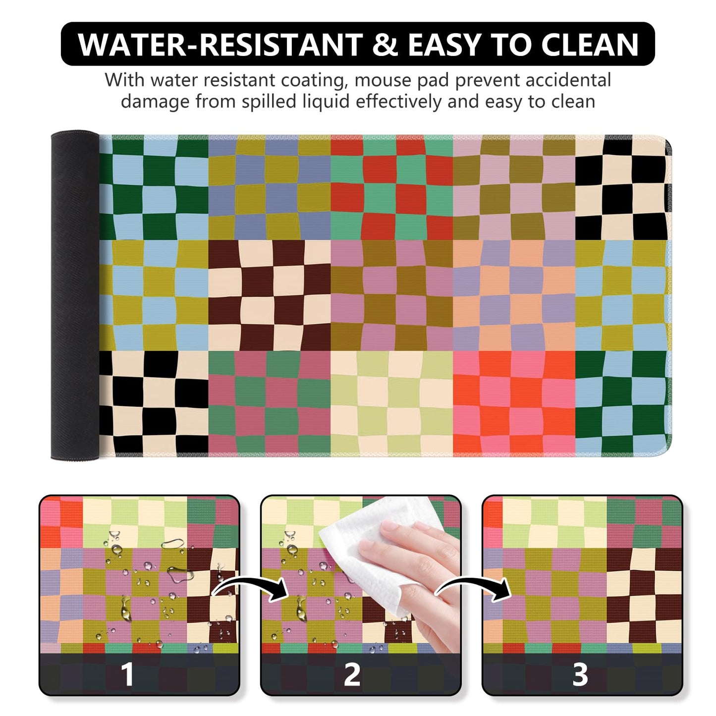 iCasso Checkered Desk Mat, Cute XXL Large Mouse Pad for Desk, Anti-Slip Big Mousepad with Stitched Edges, Keyboard Mat for Computer Desktop (Retro Checkered)