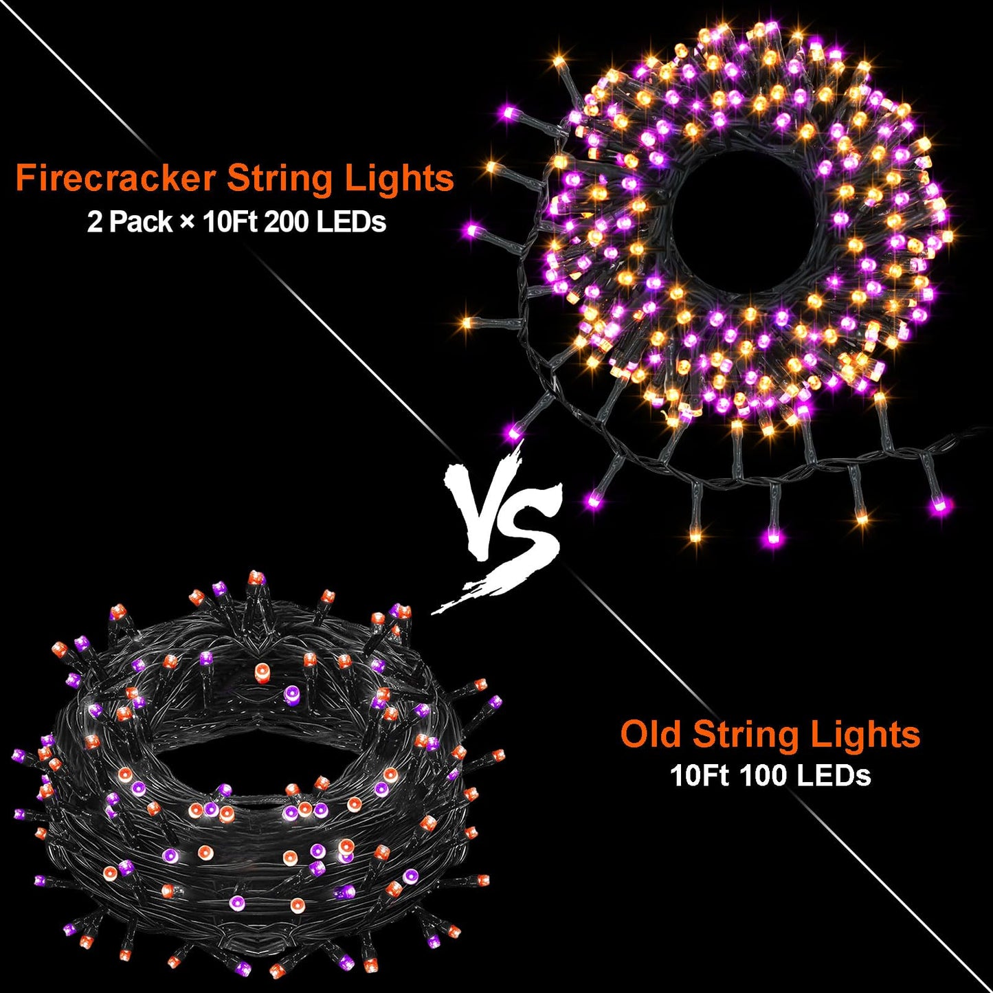 BSGlobal Purple Orange Halloween String Lights Battery, Total 20Ft 400 LED Cluster String Lights with Timer 8 Modes Firecracker Lights Outdoor Waterproof for Tree Home Decor