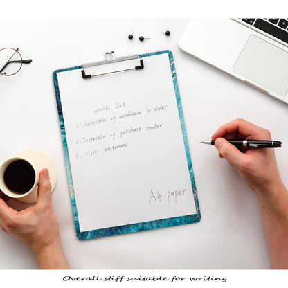 Hongri Wooden Clipboard, Fashion Design Clip Board for Classroom Students,Teacher, Women, Kids, Cute Custom Pattern, Standard Letter Size 9 x 12.5 in with Low Profile Metal Clip, Teal Marble