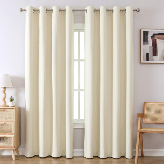 Airwill Grommet Blackout Curtains for Living Room Bedroom Window - Set of 2 Window Curtain Panels, Room Darkening, Thermal Insulated (W52 x L84 Inch, 2 Panels, Beige)