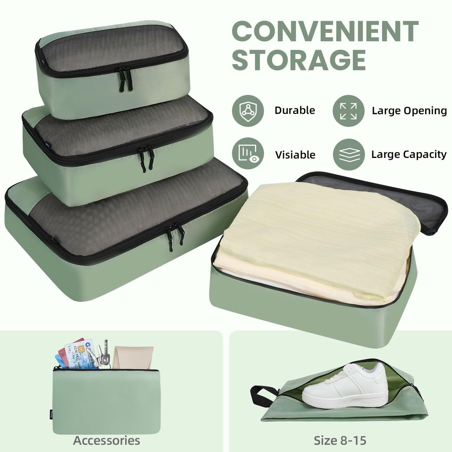 BAGAIL 8 Set/9 Set Packing Cubes Luggage Packing Organizer for Travel, Suitcase Packing Bags for Travel Accessories(Matcha Green, 9 Set)