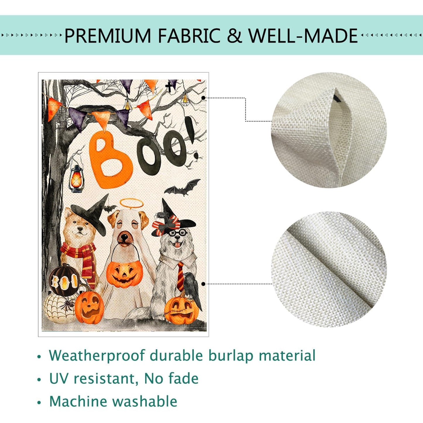 Baccessor Halloween Boo House Flag Vertical Double Sided,Scary Pumpkin Ghost Spooky Dog 28 x 40 Inch Burlap Welcome Yard Flag for Halloween Farmhouse Holiday Yard Outdoor Decoration